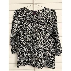 Ralph Lauren black and‎ white print top with 3/4 sleeves size Large